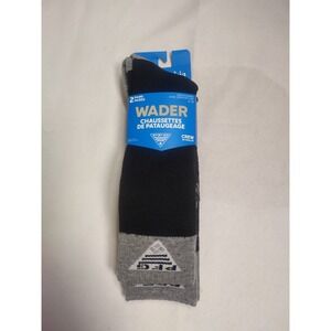 Columbia PFG Wader Crew Socks 2 Pair Pack Mens Shoe Size 6-12 Black Grey Wool